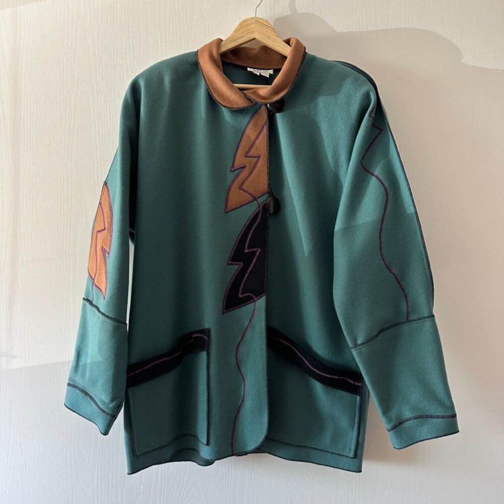 Gloriah Walsh Vintage Green Wool Art To Wear Peacoat Overcoat Womens Size Medium